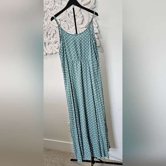 Pastel Green Polka Dot Midi Dress With Drawstring Waist Women's XL - Picture 3 of 6